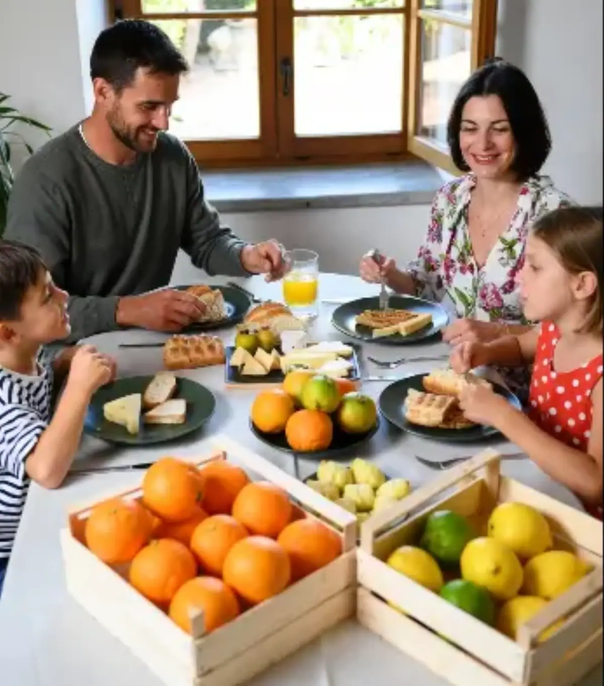 Una famiglia a Colazione con prodotti bio