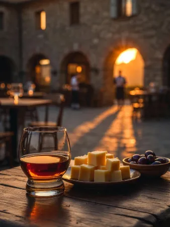 un'immagine AI unica per il tuo tema whisky e formaggi: un tavolo di legno antico illuminato da una candela tremolante in una taverna scozzese nebbiosa, con un bicchiere di whisky single malt ambrato che riflette fiamme dorate, accanto a un tagliere di formaggi italiani – fette di Parmigiano croccante con cristalli bianchi come neve, un cuore di Gorgonzola blu venato come un cielo tempestoso, e cubetti di Pecorino salato con crosta nera.