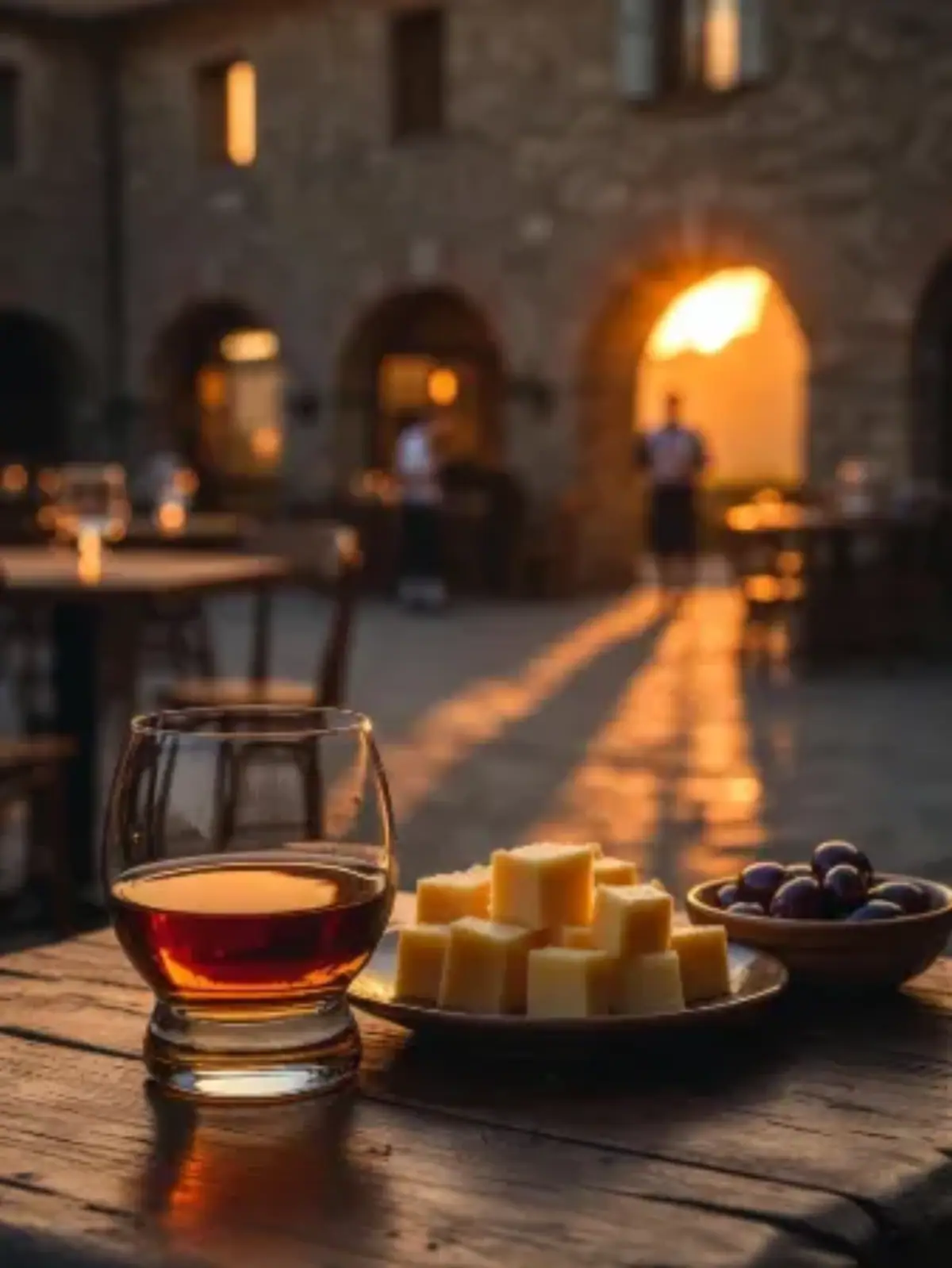 un'immagine AI unica per il tuo tema whisky e formaggi: un tavolo di legno antico illuminato da una candela tremolante in una taverna scozzese nebbiosa, con un bicchiere di whisky single malt ambrato che riflette fiamme dorate, accanto a un tagliere di formaggi italiani – fette di Parmigiano croccante con cristalli bianchi come neve, un cuore di Gorgonzola blu venato come un cielo tempestoso, e cubetti di Pecorino salato con crosta nera.