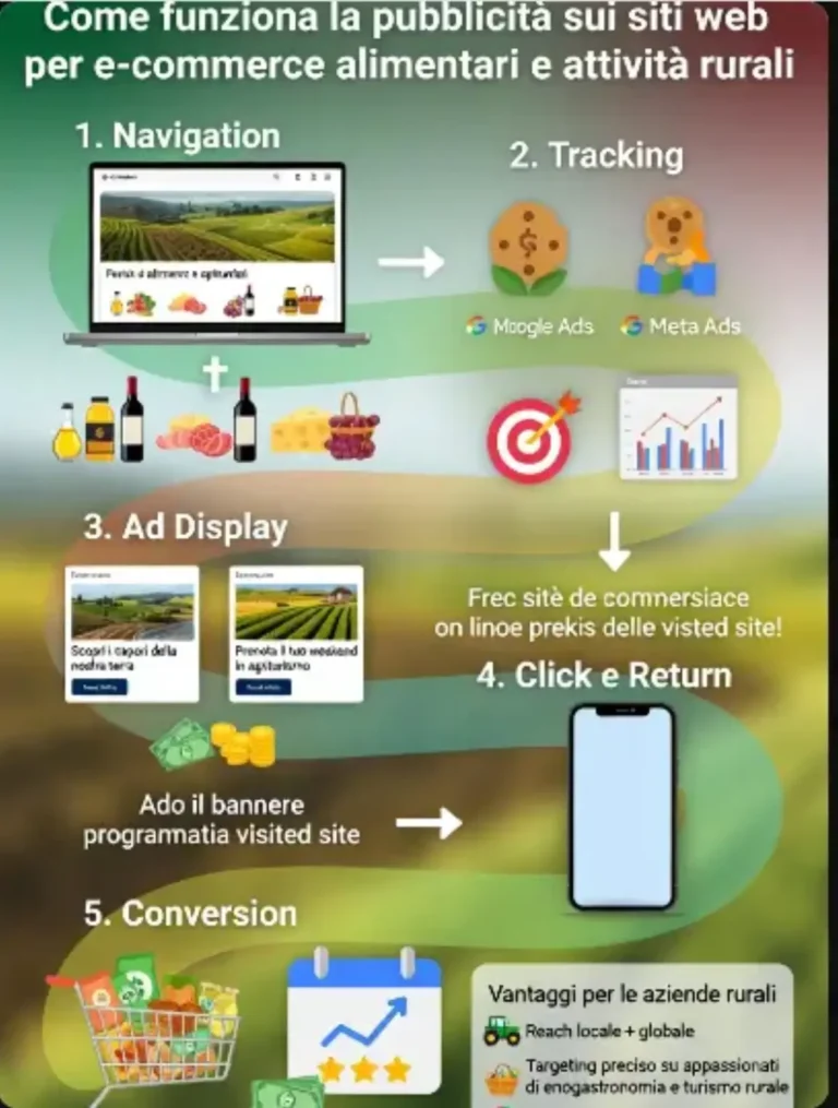 Come funziona la pubblicità sui siti web per e-commerce alimentari e attività rurali